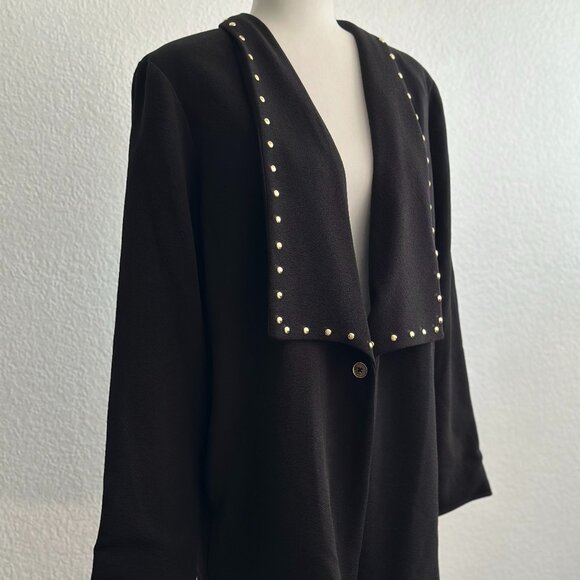 MICHAEL By Michael Kors Black with Gold Studs Open Front Blazer Jacket Size: L - Picture 1 of 10